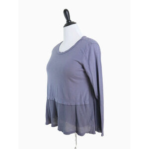Michael Stars OS Split Back Tee Long Sleeve Round Neck Lilac Gray